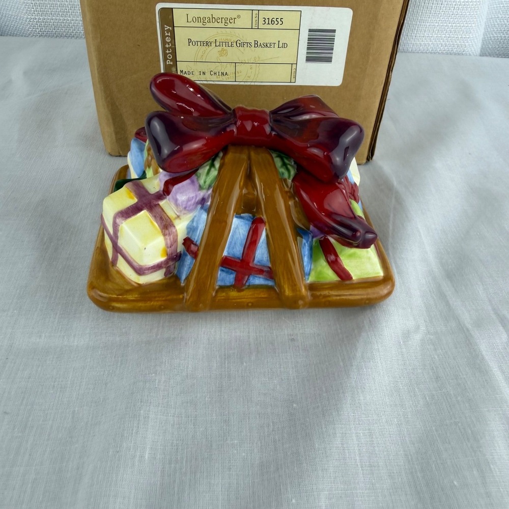 Longaberger Pottery Little Gifts Basket Lid 31655 Hand Painted Stoneware Gift